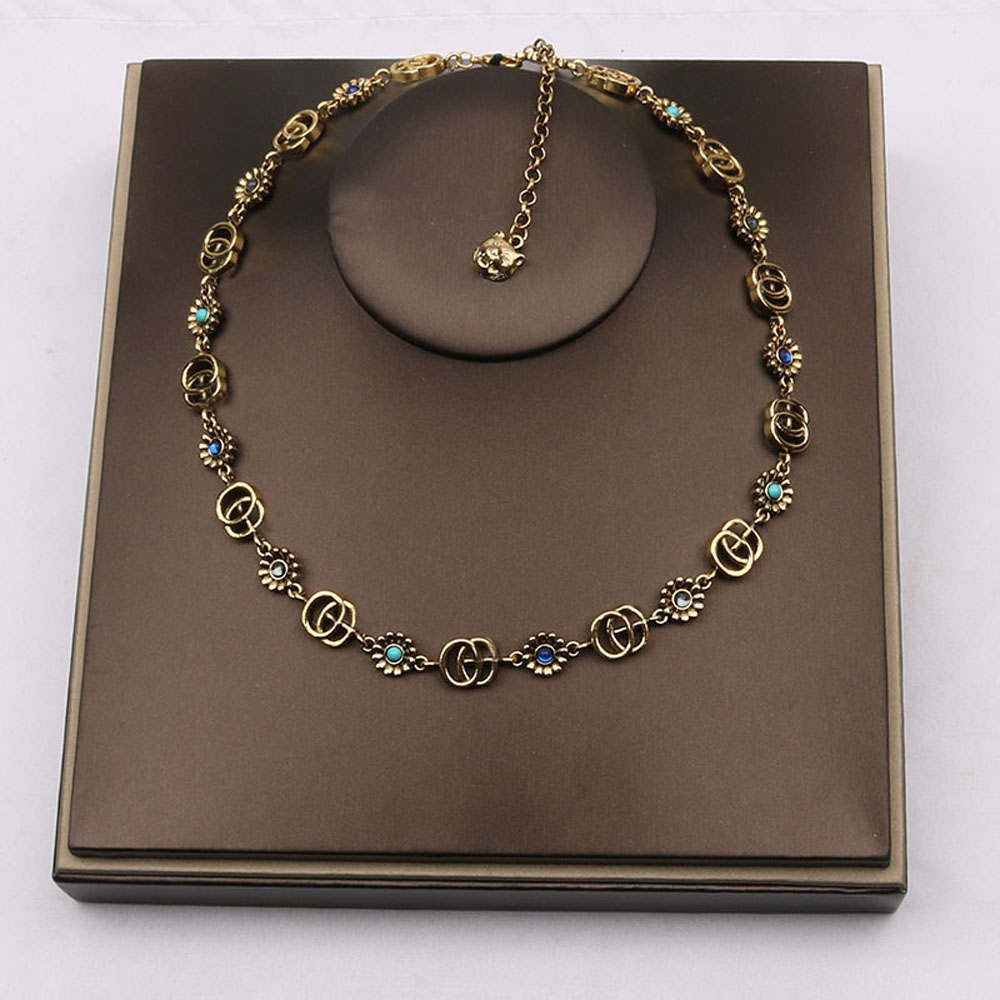 Women Designer Bangles Bracelet Necklace Letter Animal Flower Stud Earring Gold Silver Crystal Rhinestone Wristband Link Chain Jewelry Sets Acces