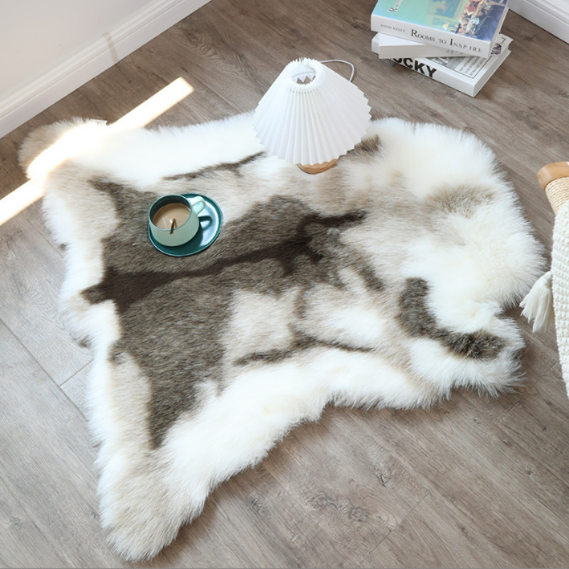 Modern minimalist machine washable faux reindeer fur carpet, bedroom blanket, floor mat-image-1038118234