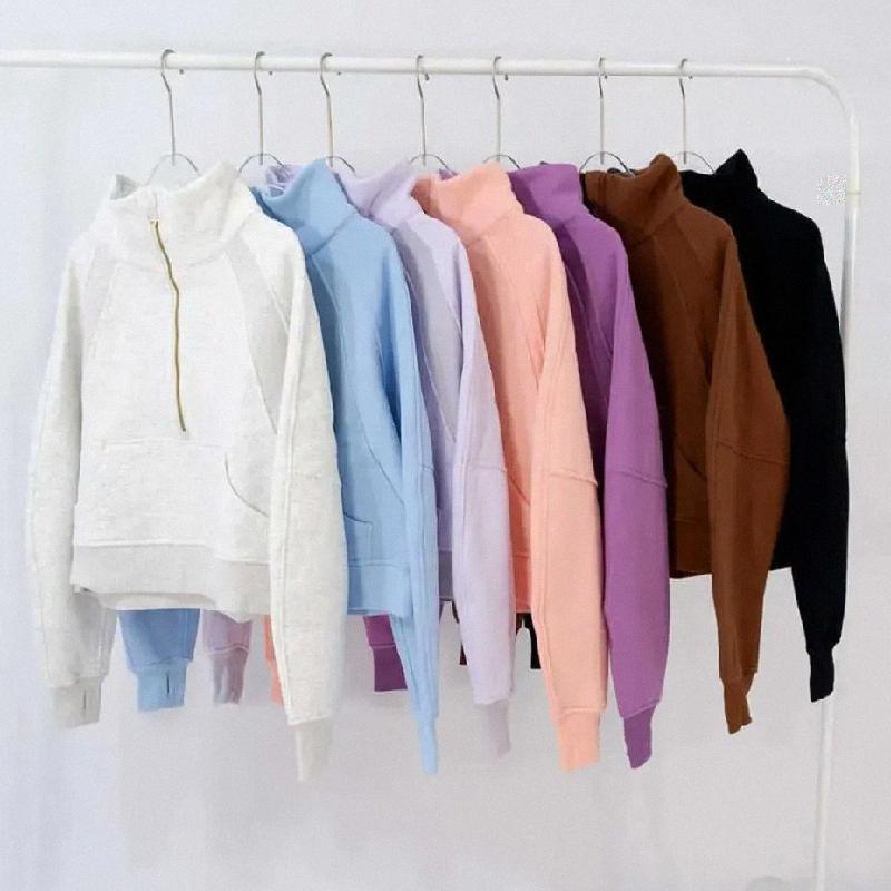 2024Yoga Autumn and winter yoga hoodie Scuba womens Plus Velvet Thickening jackets hoodys sports half zipper terry designer sweater chothing loose s