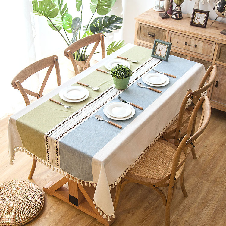 INS Nordic Jacquard Imitation Cotton and Linen Embroidered Fringed Lace Geometric Rectangular Coffee Table Tablecloth-image-1038276633