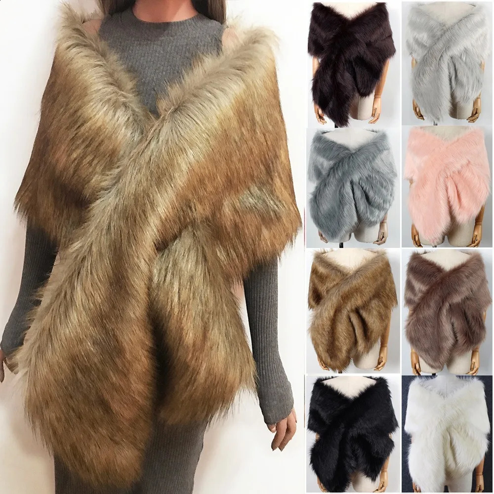 Coat skiing bib long and short legs shrugged winter bridal scarf autumn neck warm cross shawl womens faux fur 241210z