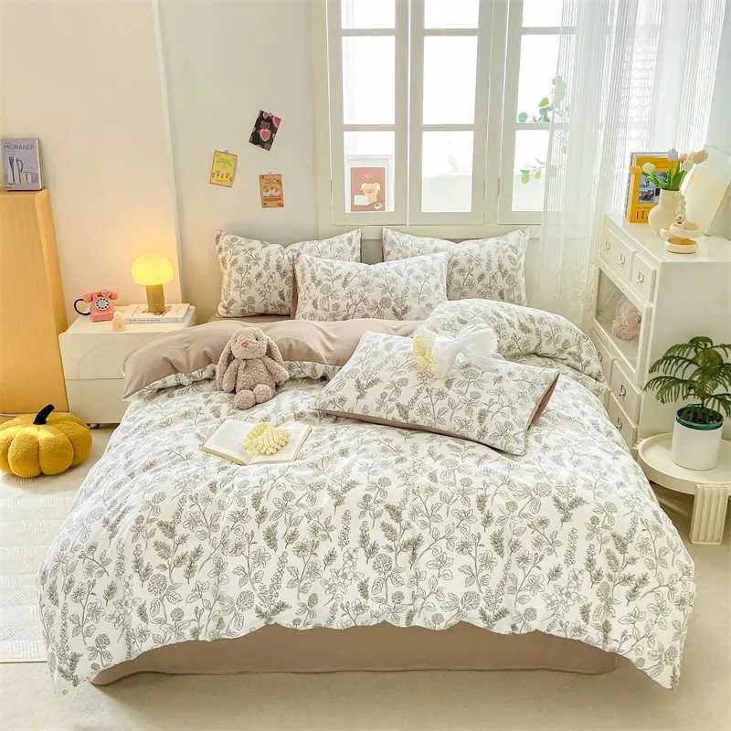 AAA Dhwix Textile Solid Color Duvet Er Pillow Case Bed Sheet Ab Side Quilt Boy Kid Teen Girl Linens Set King Queen 220316 Dr Dhwix-image-1042858786