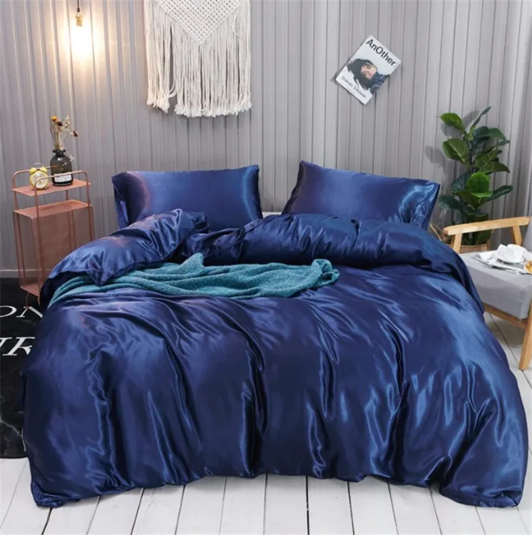 Bedding Sets Four Seasons Multi Color Imitation silk Duvet Cover Set Home Bedroom Set Sheet Comforter Light Duvet Cover Bed Pillowcase Fashion-image-1038348667