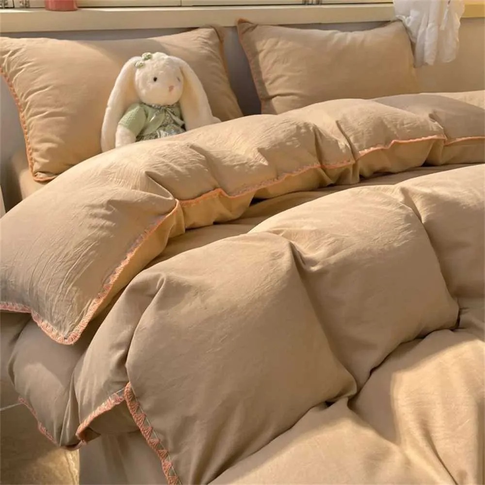 100% Cotton Pink Bedding Set Nordic Chic Duvet Cover Flat Sheet Pillowcase Soft Comforter Cover Bed Linen Boy Girl Home Textiles Y2407346-image-1047630348