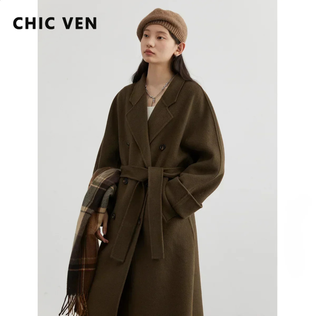 CHIC VEN Womens Long Wool Coat Retro Loose Double breasted sided Winter 2024 241213Z