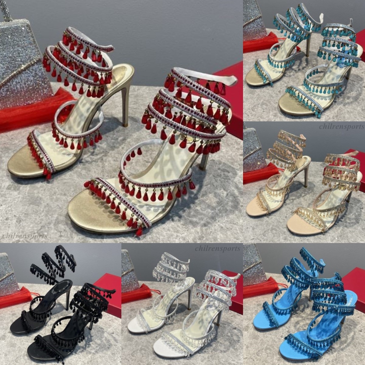 Designer Sandals High Heels Designer Woman red pink Black blue crystal Heel Women Dress Shoes Sexy Open Toe Slippers Fashion Leather Party Weddin-image-975049582