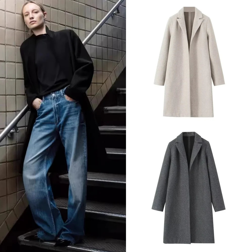 Womens Dresse Fashion Solid Open Stitch Long Trench Coats Vintage VNeck Full Sleeves Female Chic Lady Outfits 241213Z