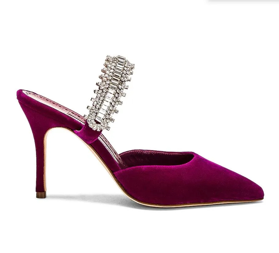 22SS Designer shoes for Womens mb sandal slipper wedding party dress,women high heels crystal strap stiletto high heel pointed toe Lutara satin slip