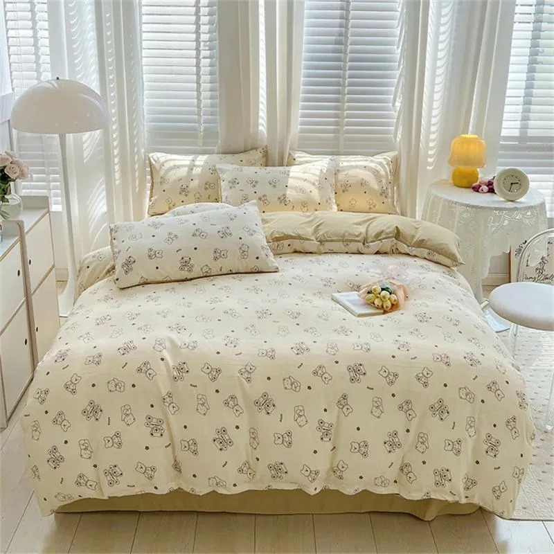 24 quality Korean Princess Lace Ruffles Set Skin-friendly Soft Seersucker Duvet Cover Bed Sheet Or Skirt Pillowcases-image-1042891095