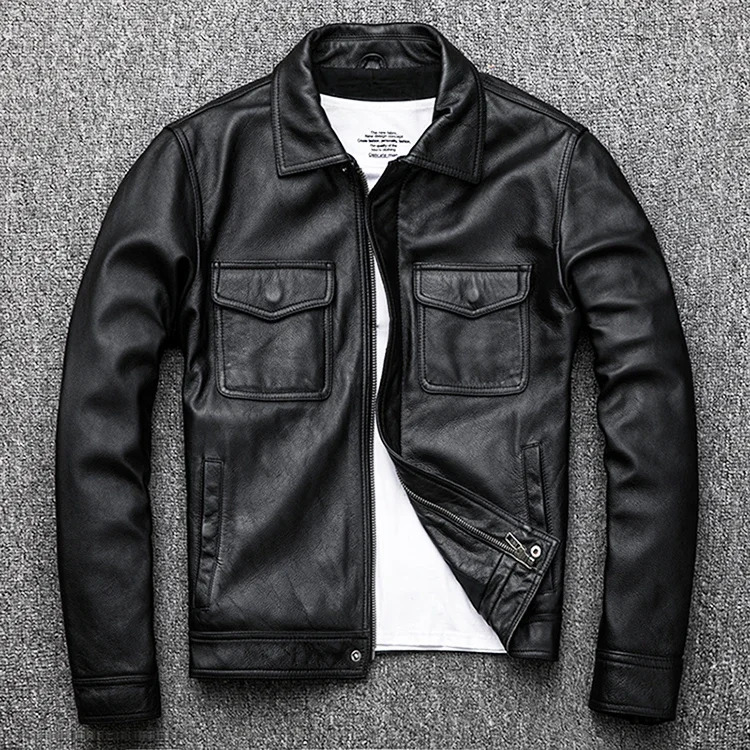 Free delivery. 7XL genuine leather jacket. Winter casual black mens cowhide clothes. Quality plus size leather coat 241213
