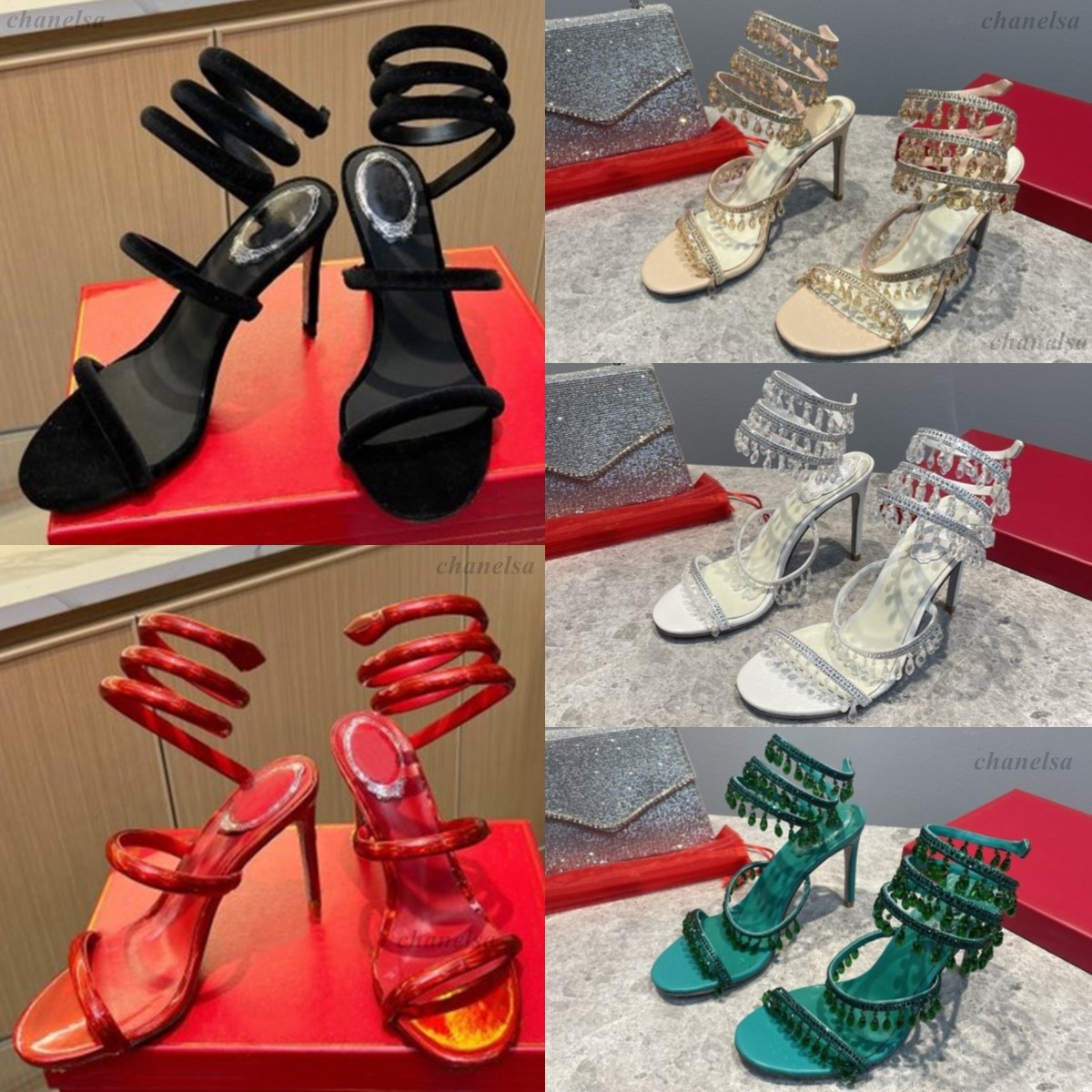 Designer Sandals High Heels Designer Woman red pink Black blue crystal Heel Women Dress Shoes Sexy Open Toe Slippers Fashion Leather Sandal