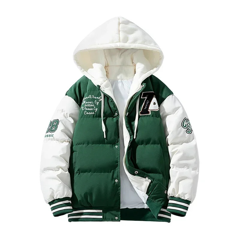 Korean Trendy Jacket 2024 Winter Mens Jacket Fashion Embroidered Hooded Parka Casual Outdoor Youth Streetwear 241219