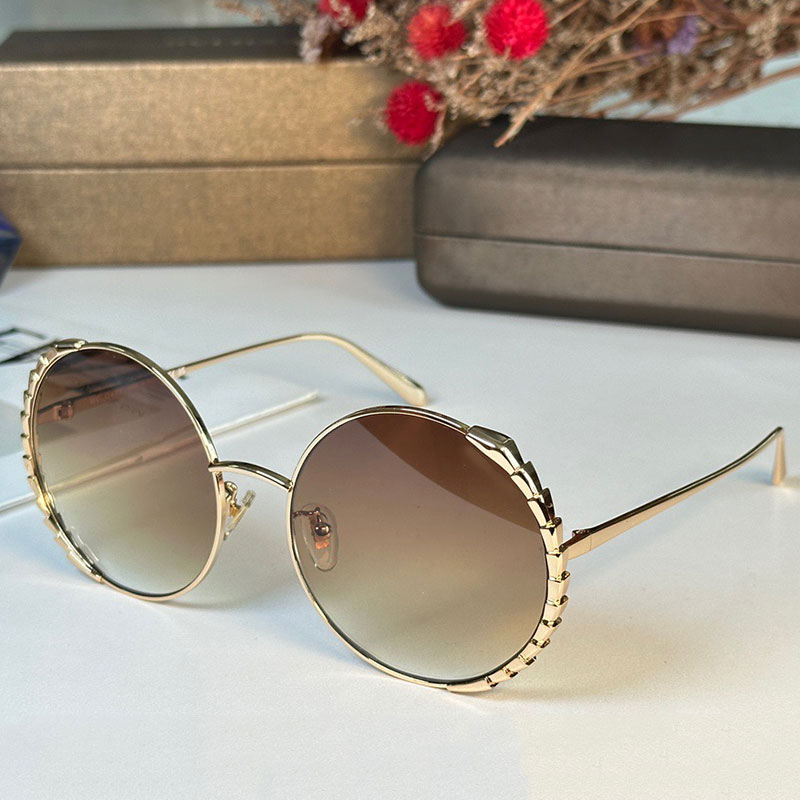 25ss Summer Lady Beach Viper Metal Round Sunglasses Metal Round Frame Leisure Vacation Party Sunglasses BV40005U Box