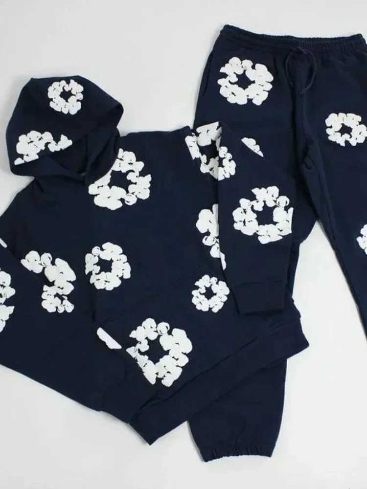 Suits-survêtements Chic Unisexe Two-pièces Running Running Clothing Tracks Set 3D Cap Flower Match Couples Pullover Sweat-shirt Pantalon de piste