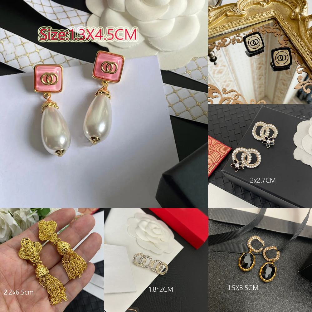 Lots Style Designer Pearl Stud Earrings Real Gold Brass Copper Stamp Letter Pink Earring Eardrop Fashion Womens Elegance Wedding Party Jewelry Acces