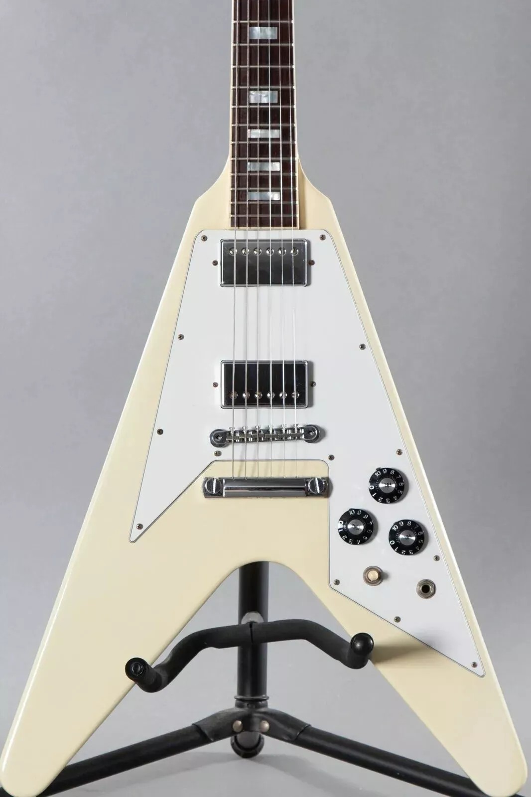 Custom Flying V Block Inlays Vintage Gloss Classic White Electric Guitar-image-1038502450