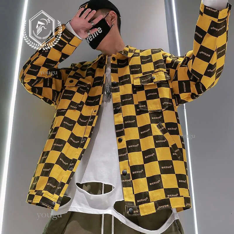 Men's Jackets Men Fashion Loose Plaid Print Jacket Casual Hip Hop Coat