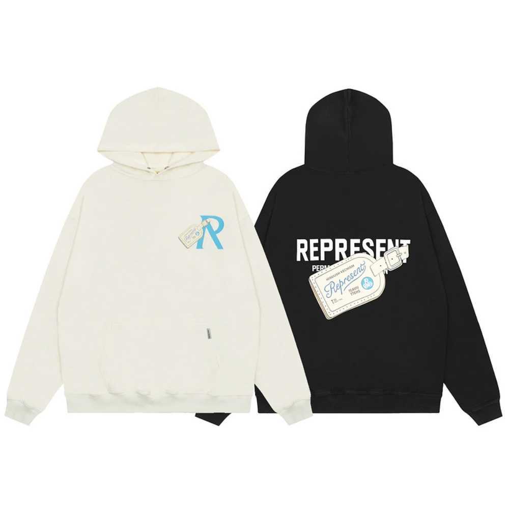 Men's Hoodies Sweatshirts REPRESE Autumn/Winter New Vintage Luggage Tag Printing Casual High Stripe Womens Hooded Sweater Same Style for Men