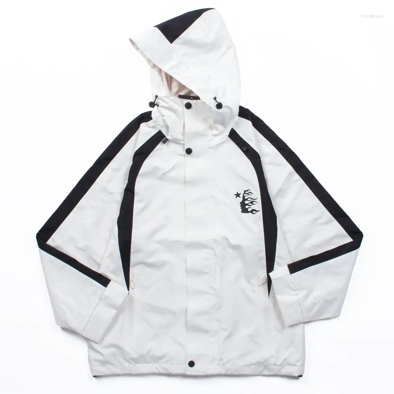 Men's Trench Coats Patchwork Waterproof Jackets Men With Hoodie Autumn High Street Double Layer Outerdoor Men's Black White