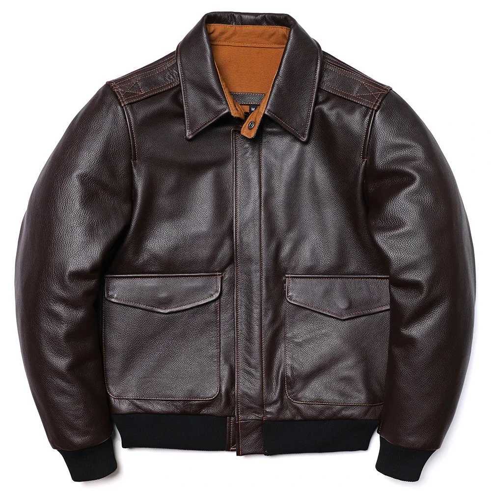 Fashion Classic A2 style leather jacket mens air force natural denim jacket brown calf leather mens flight suit Y251124