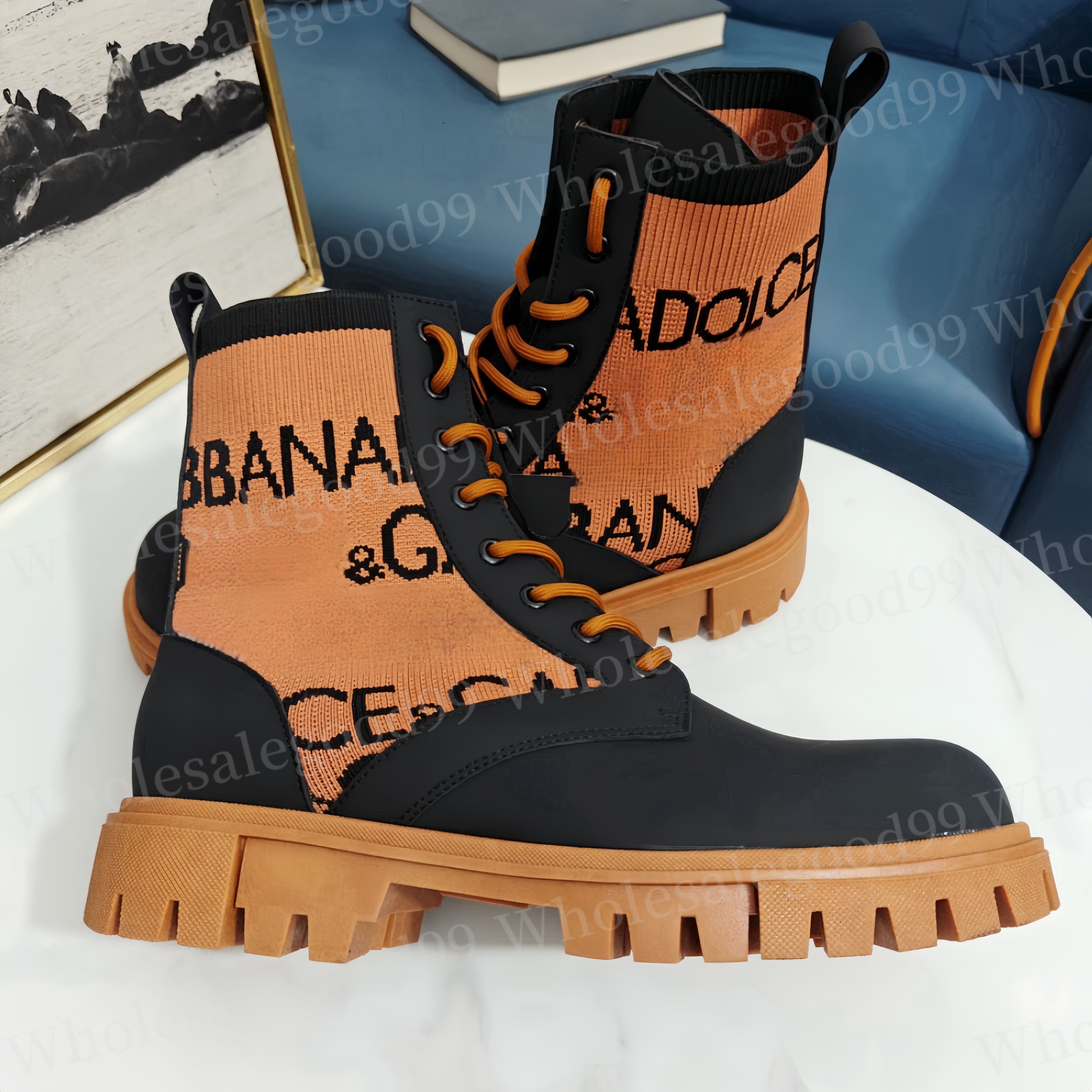 Luxury Platform boot Womens Mens Designer boot Martin jacquard Ankle Boots Chunky Heel Leather shoe Outdoor Motorcycle booties Mini Knight boot Man
