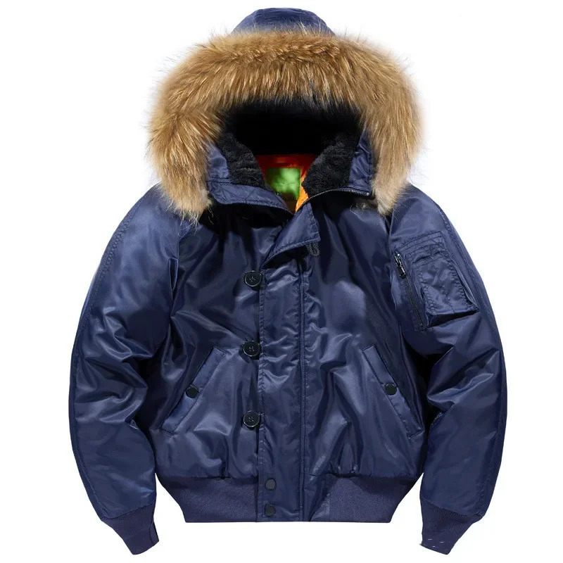 Military fur collar warm tactical bomber winter jacket mens hooded N2B windproof pilot MA1 241213Z
