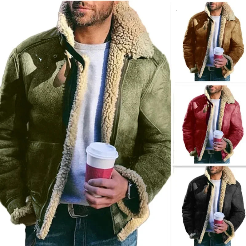 2023 Mens Winter Comfortable Jacket Artificial Fur Integrated Plush Top Coat 241213Z