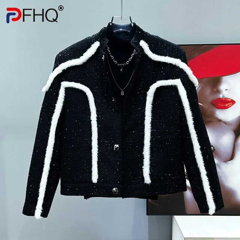 PFHQ autumn and winter fur patchwork fashionable mens cotton jacket n warm contrast color top 21Z8023 241213Z