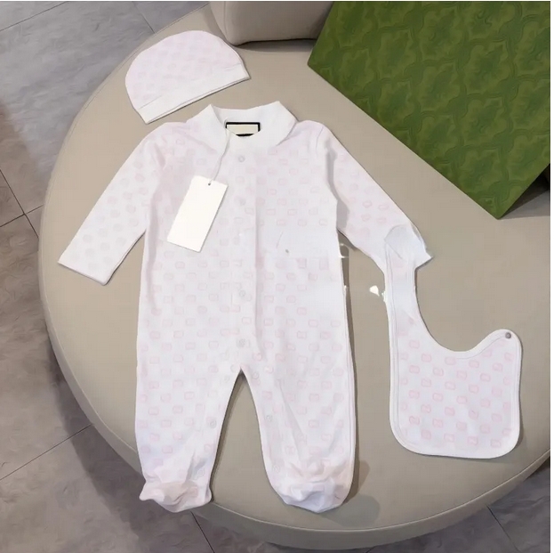 100%cotton kids designer Romper baby boy girl Long sleeve cotton clothes newborn one-piece onesies luxur letter Jumpsuits bib hat 3pc-image-1038748890