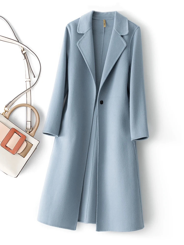 autumn and winter 2023 single button pure wool reversible coat long wild womens top 241212Z