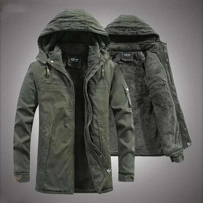 Winter mid length jacket mens military fur lined thick windproof highquality outdoor tactical Parka 241212Z