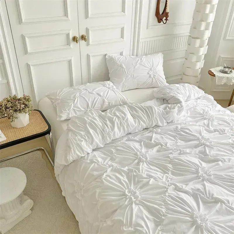 High Quality Threedimensional Twist Flowers Bedding Set Queen Pinch Pleated Crafts Duvet Cover Double Blanket Sets 241119-image-1038813608