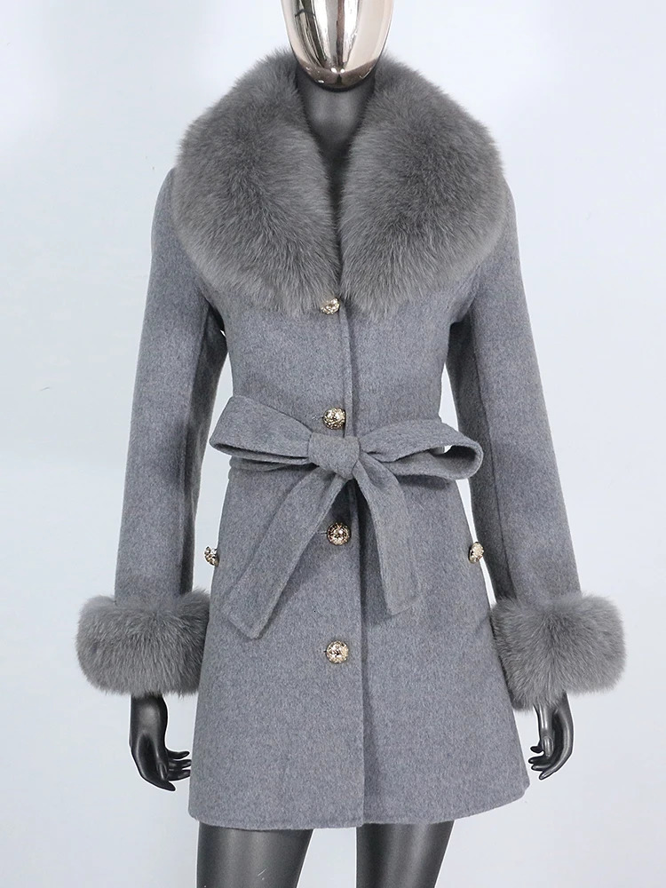 Winter Jacket Womens True Fur Coat Natural Collar Cuff with Cashmere Wool Warm Fashion Street Clothing 241213Z