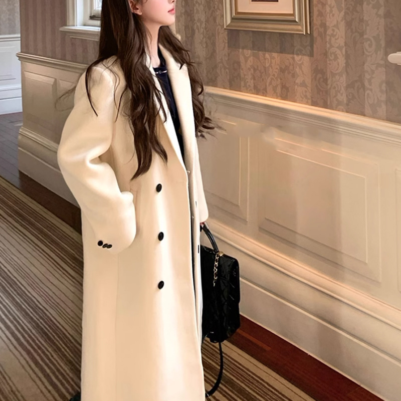 D10038Back to school art students British college style temperament woolen black button white long coat long coat female
