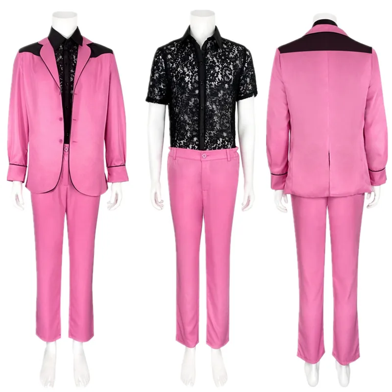 Cosplay Elvis (2022)-Elvis Presley costume pink coat black shirt uniform outfits Halloween dress up outfits party adult suit