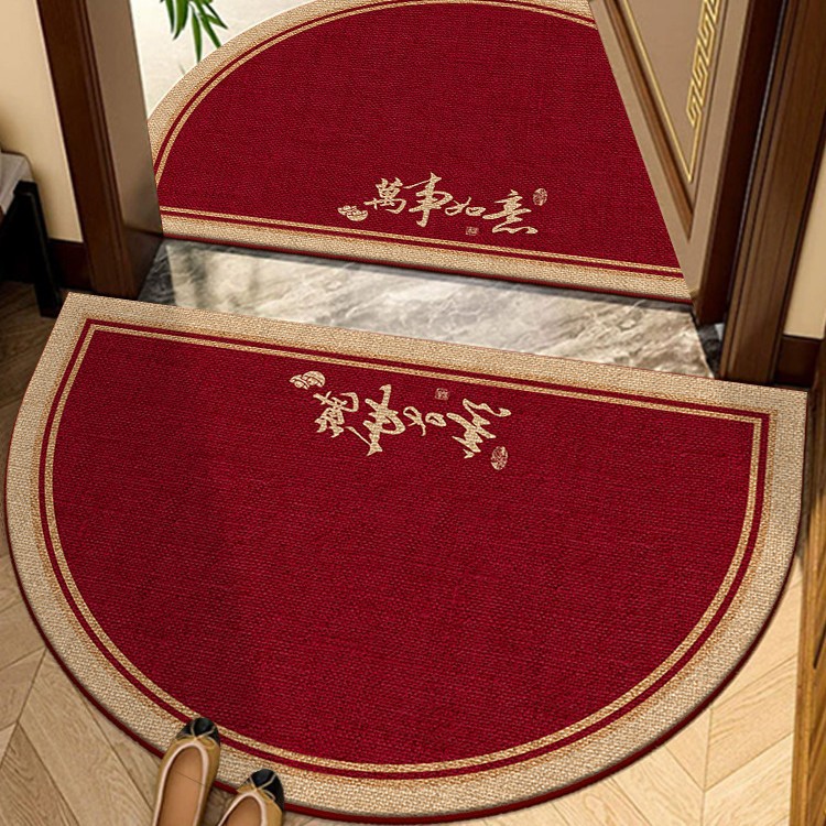 Semicircular Entrance Door Mat Water-absorbing Non-slip Mat Porch Shoe Changing Area Red Door Mat Dirt-resistant Carpet-image-1038800692