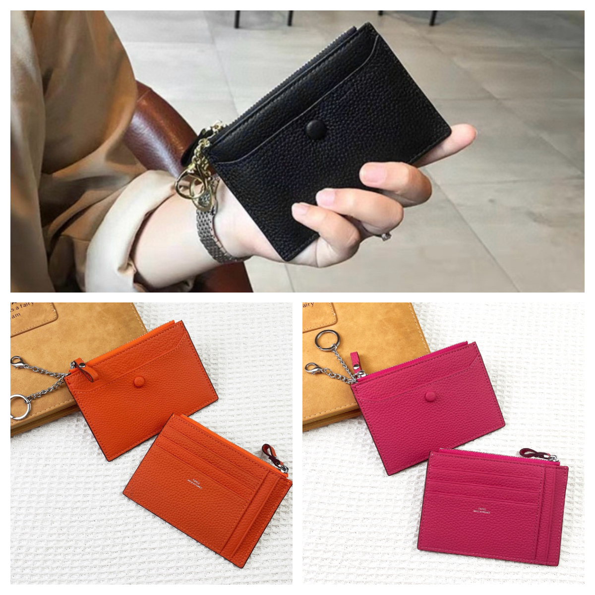Top quality Luxury Designer Card Holder wallets Men womens slim real leather wallet Zipper key coin purse Key Pouch Minimalist Fashion Compact small