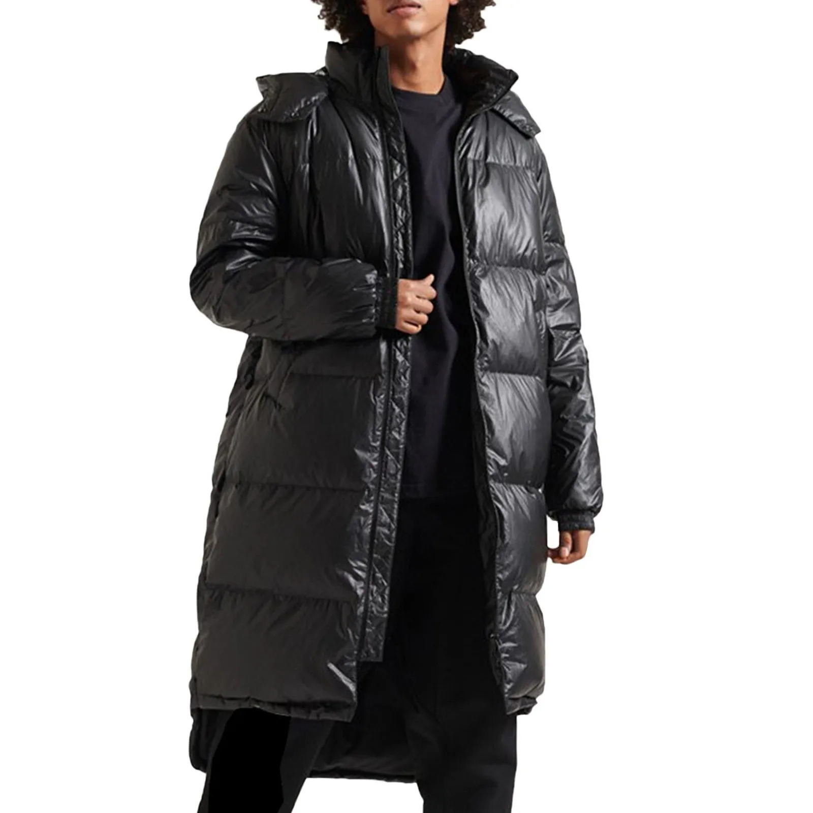 2024 Mens Warm Down Jackets Autumn Winter Large Size Black Long Cotton Padded Jacket With Hat Windproof Clothing 241212Z