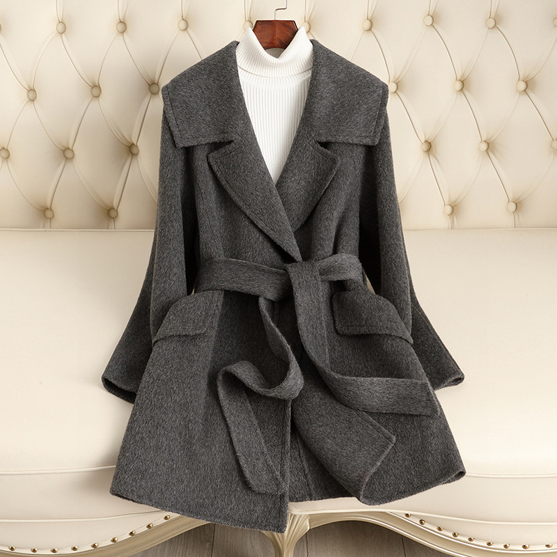 D6177 New autumn and winter lace-up lapel slim wool coat