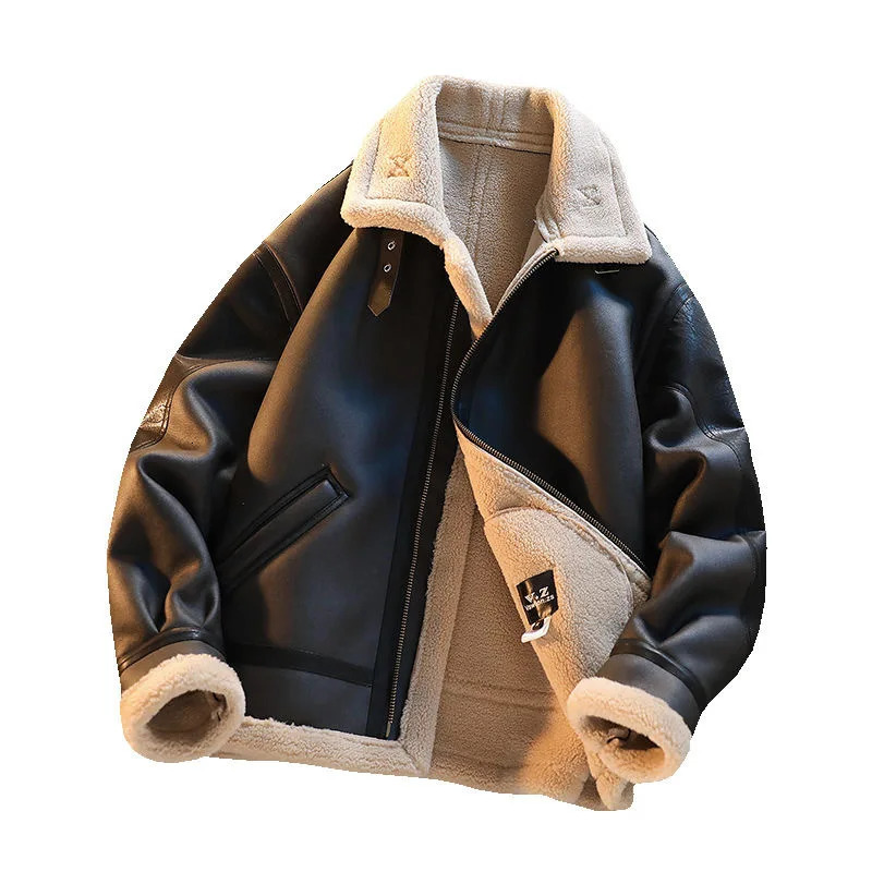 Mens autumn thick fur retro jacket velvet fashionable mens PU 241212Z
