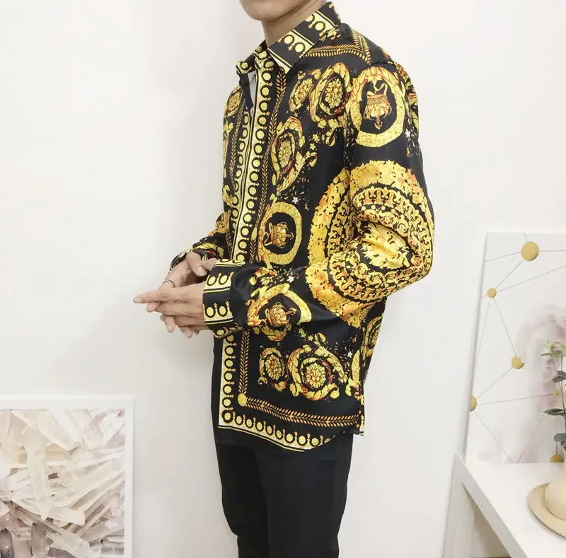 2023 New Fashion Men's Dress Shirts Hipster Long Sve Fancy Design Baroque Floral Print Wedding Party Prom Shirts Q260917
