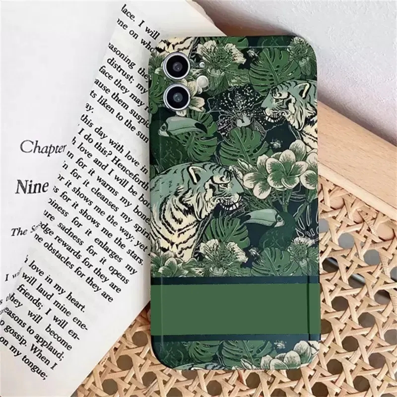 Forest Tiger Designer cc Phone Case for iPhone16 15 Pro max Case 14 Plus 13 Pro Max 12 11 Luxury Green Flower Print Soft TPU Shell Back Cover Coque