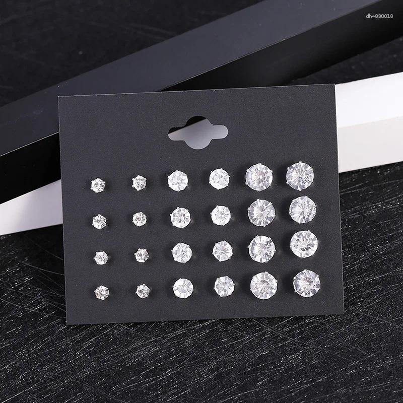 Boucles d'oreilles à goujons 12 paires / pack Ensemble de mariage brillant blanc pour les femmes accessoires de bijoux cristallins
