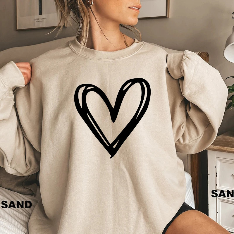 Red Love Heart Women Sweatshirt Long Sleeve Crewneck Graphic Hoodie Lover Clothes Couple Valentines Day Gift Womens 241220Z
