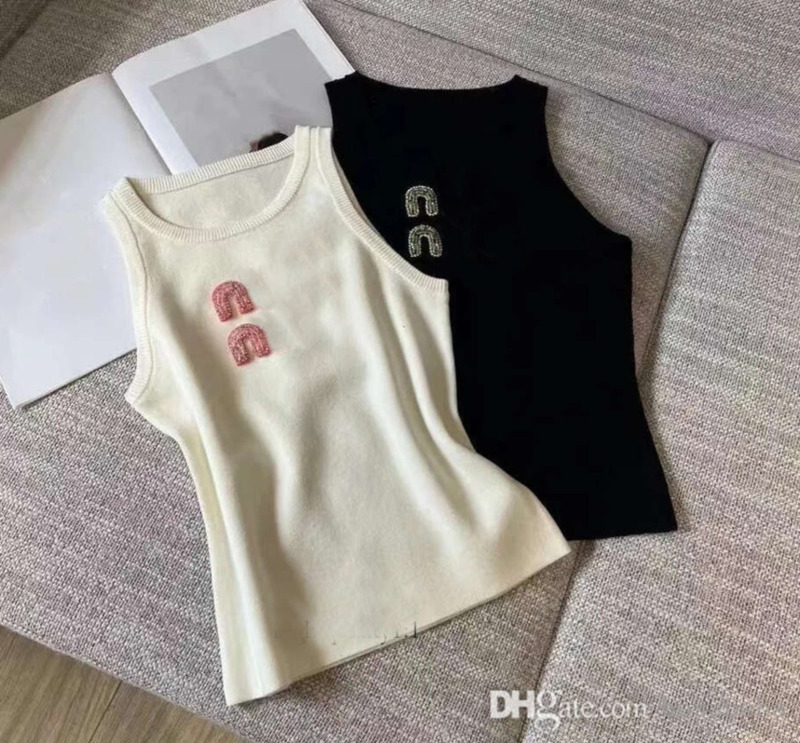 Designer Womens rib Camis Top Clothes Knits Designer Cottons Embroidery Knitted Vest Sleeveless Breathable Cropped Tops-image-942090762