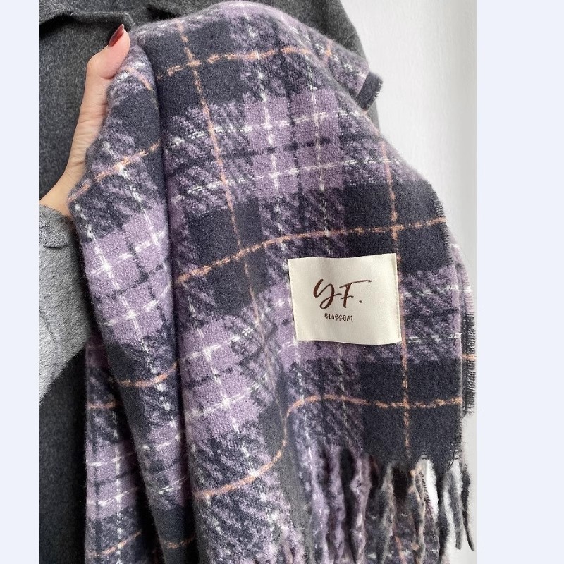 Scarves GY020202 Retro purple plaid imitation cashmere scarf female Korean version allmatch winter warm student long shawl neck scarf dualpurpose Z2