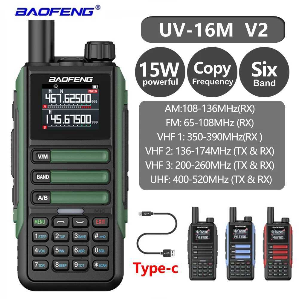 Baofeng UV16M V2 15W Walkie Talkie Long Range Cmunication Ra Six Band Wireless Copy Frequency Type-C High Power Ham 999CH C251223-image-1039039991