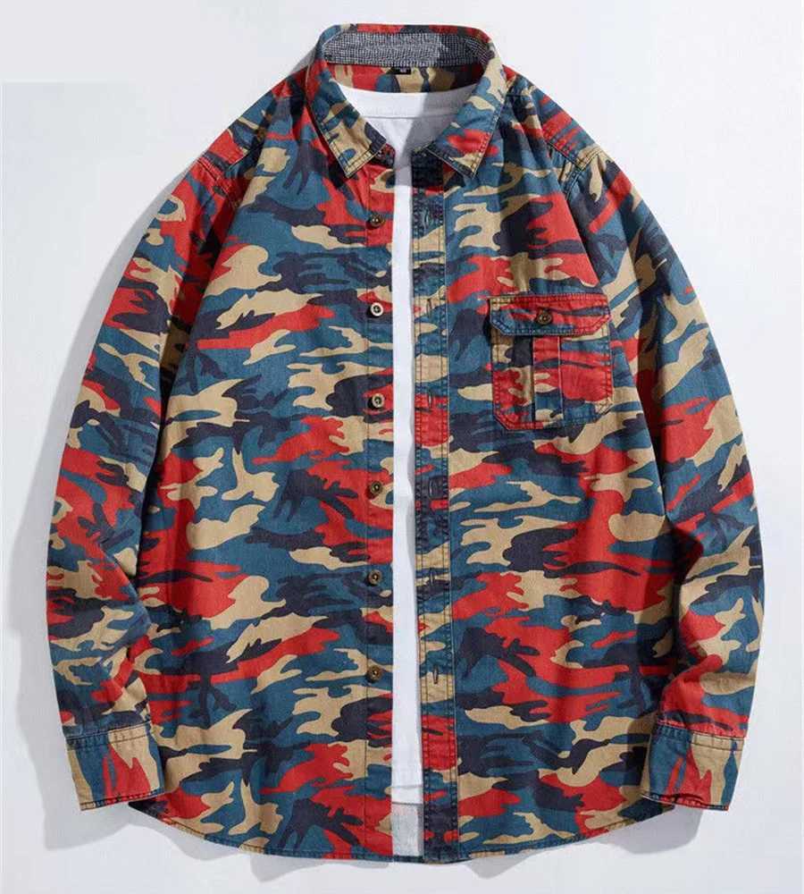 Camouflage cotton long sleeved printed denim shirt mens casual outdoor climbing top street commodity clothing W241223 c3
