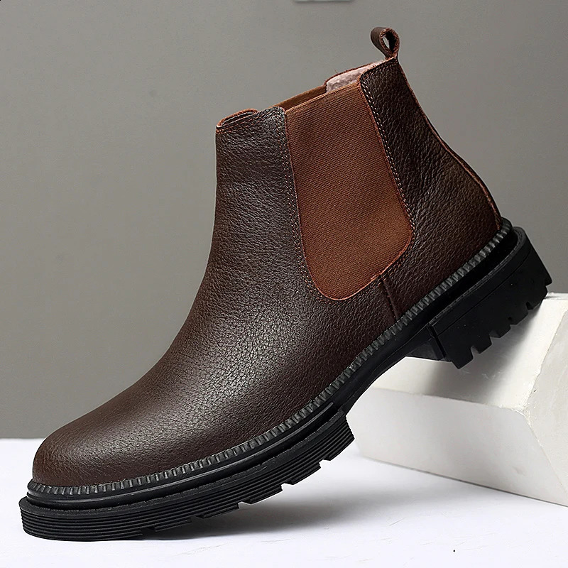 Genuine Leather Mens Chelsea Boots Slip on Male Casual Footwear All-match High Quality Ankle Boots Vintage Style Business Botas 260916