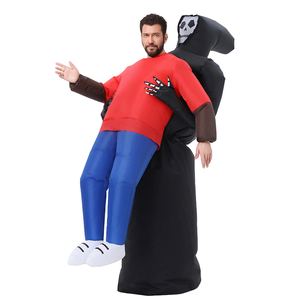 Adult Unisex Funny Death Ghost hugging people Inflatable Costume Halloween Carnival Holiday Theme Party Performance Clothes